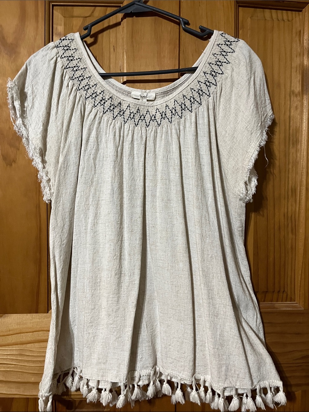 easel Cream Boho Tassel Short-Sleeve Tunic